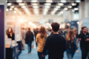 Busy Exhibition Hall with Many People