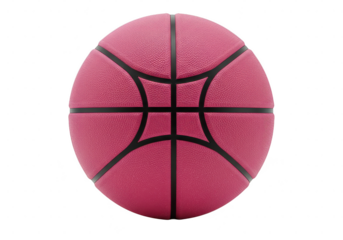 Isolated image of a pink basketball with black lines on a plain dark contrasting surface on transparent background