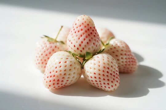 Fresh Pineberries with Red Seeds on White Background