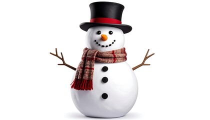Smiling snowman, festive hat, wintery scarf
