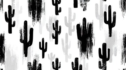 Black and white textured cactus pattern on a white background.