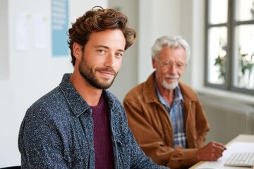 Two people in a friendly conversation or meeting