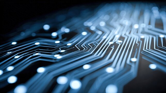 Abstract Circuit Board Design in Blue Tones, Representing Technology, Connectivity and Modern Digital Systems