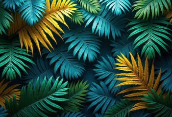 Fototapeta premium vibrant tropical leaves natural pattern textured background colorful fern palmeiras foliage lush greenery abstract art, plant, nature, botanical, flora, textures