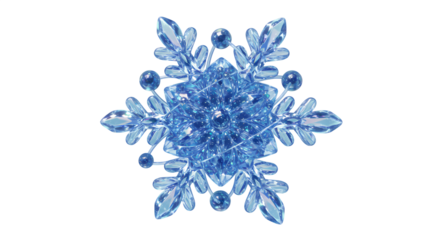 Intricate blue snowflake macro photography against a stark black background