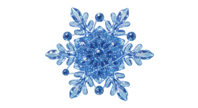 Intricate blue snowflake macro photography against a stark black background