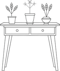 Elegant line art of potted plants on a vintage table perfect for minimalist decor inspiration projects