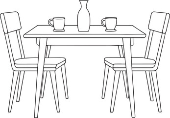 Stylish minimalist dining table with vase and mugs inviting you to come and enjoy a lovely meal today