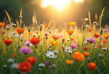 vibrant wildflowers blooming sunlit meadow full colorful flora bountiful green grass under radiant sunlight, rainbow, lgbtq, lgbt, pride, love, equality
