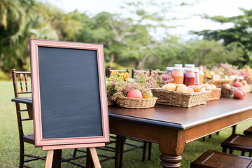 Blank Sign / Blackboard at a market stand 