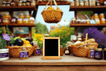 Blank Chalkboard/Blackboard sign at a farmers market stand 