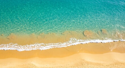Breathtaking aerial view of a tropical paradise beach with clear turquoise ocean waves