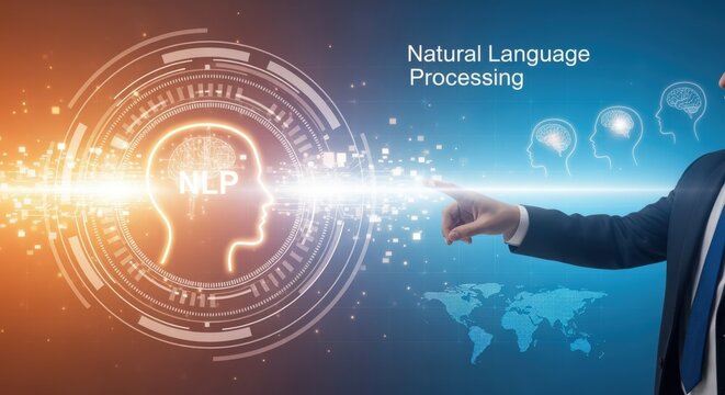 Natural Language Processing Abstract Concept with Businessman Pointing to Innovation Future Technology Interface - Powered by Adobe
