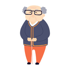 Senior man in traditional Korean clothes hanbok, grandfather, isolated on transparent. Hand drawn flat vector illustration. Cartoon character. Chuseok, Seollal design element, clip art