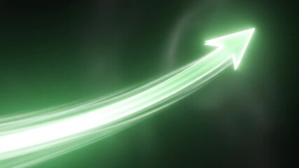 Dynamic green arrow animation with light trails symbolizing growth and progress. Suitable for