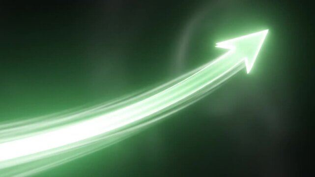 Dynamic green arrow animation with light trails symbolizing growth and progress. Suitable for - Powered by Adobe