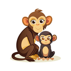 Heartwarming vector of a monkey tenderly caring for a baby monkey, symbolizing family love, nurturing, and wildlife connection.