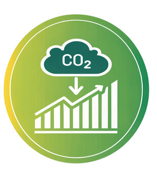Reducing carbon dioxide emissions, co2 reduction graph pointing upwards with co2 cloud above, concept of ecology and green economy