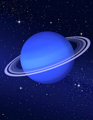 Blue planet with rings in space