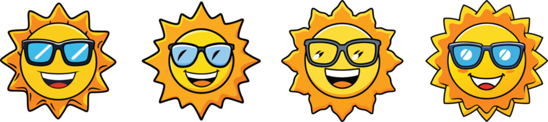 bundle Smiling sun with sunglasses colorful sticker