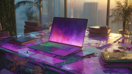 Colorful digital devices illuminated by vibrant sunlight through window panes.