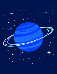 Blue planet with rings in space