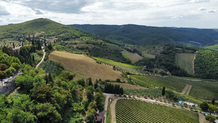 view on Chianti vineyards from Brolio castle