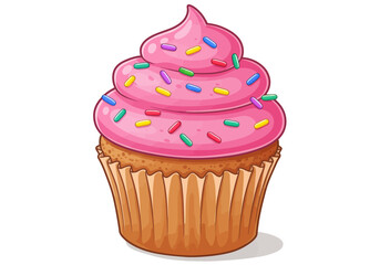 Cartoon Cupcake with Pink Frosting and Sprinkles.