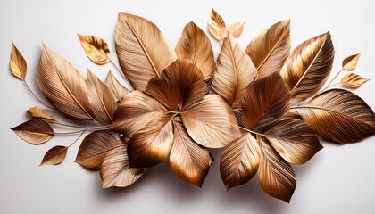 gilded foliage with striking bronze and golden shimmer artistic botanical arrangement for luxurious elegant decorative element on white background