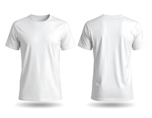 Plain White Standard T-Shirt Mockup Front and Back View Isolated on White Background
