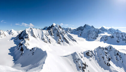 Snowy mountain peaks panorama