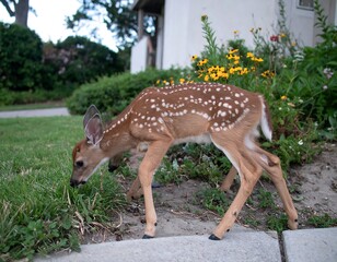 A young deer foraging in a garden