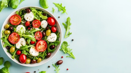 Fresh and vibrant caprese salad with a variety of colorful, healthy ingredients, perfect for a light meal.