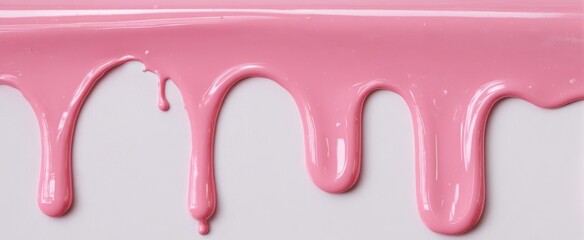 The vibrant pink paint dripping elegantly on a smooth surface