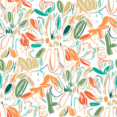 Seamless pattern  with flowers in doodle style. Vector illustration.