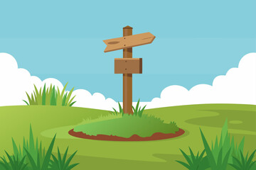 Clean Vector Illustration Signpost With Grassy Field