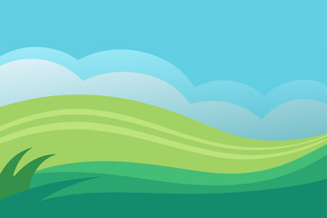 Obraz premium Clean Vector Illustration Single Wave With Grassy Shore