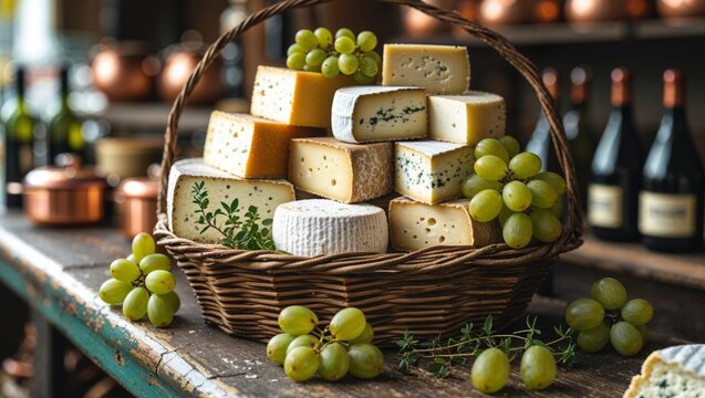 A beautiful cheese and grape arrangement, perfect for food lovers and gourmands.