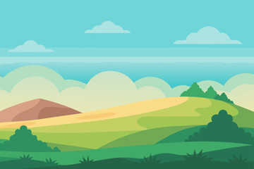 Fototapeta premium Flat Vector Skyline Background With Gentle Hills