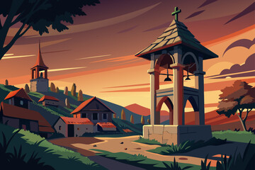 Naklejka premium Realistic Simple Vector Style Rustic Village Bell