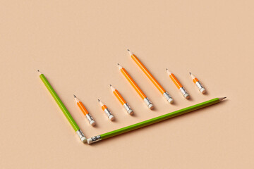 Top view of pencils arranged as bar graph