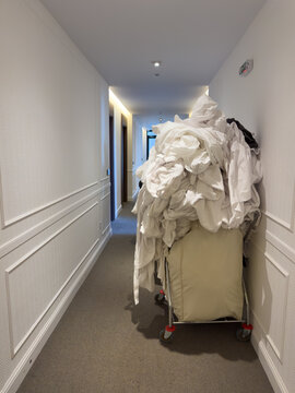 Hotel Hallway with Laundry Cart