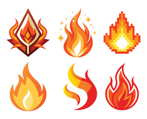 Flame Icons: A vibrant collection of six distinct flame icons, each showcasing the raw power and dynamic energy of fire, perfect for conveying themes of passion, energy, or transformation. 