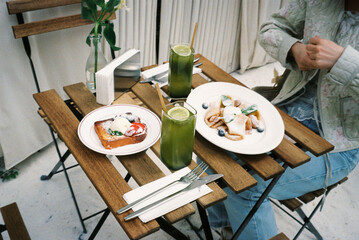 Breakfast with desserts and drinks