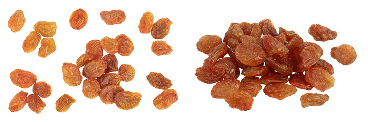 Brown raisin isolated on white background . Top view. Flat lay