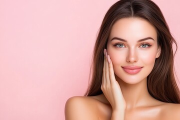 Fototapeta premium A woman with flawless skin and light makeup.