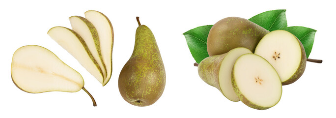 Green conference pear isolated on white background with  full depth of field, Top view. Flat lay