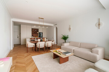 Open-plan living and dining space with kitchen