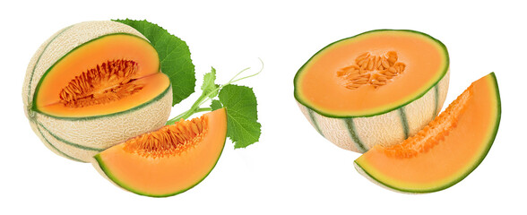 Cantaloupe melon isolated on white background with  full depth of field,