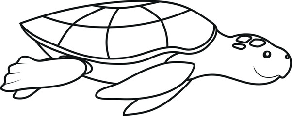 Cute turtle swimming. Elements for coloring page. Vector illustraion for kids.